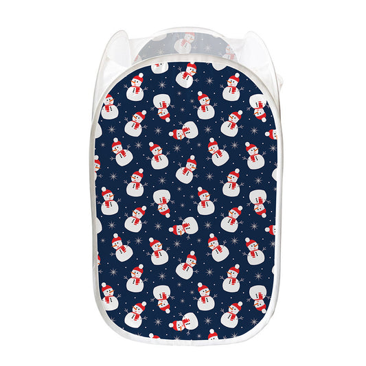 Xmas Snowman Pattern Print Mesh Laundry Hamper