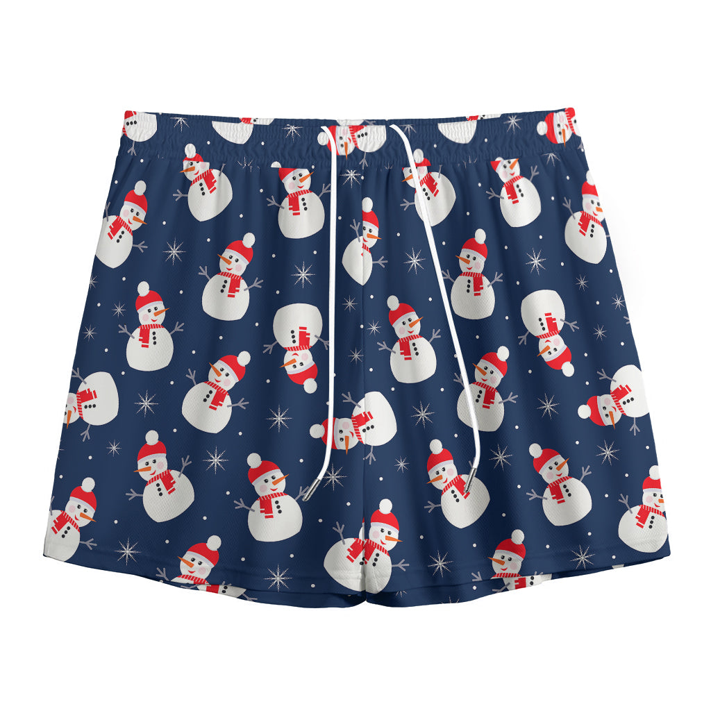 Xmas Snowman Pattern Print Mesh Shorts
