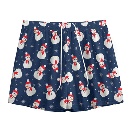 Xmas Snowman Pattern Print Mesh Shorts