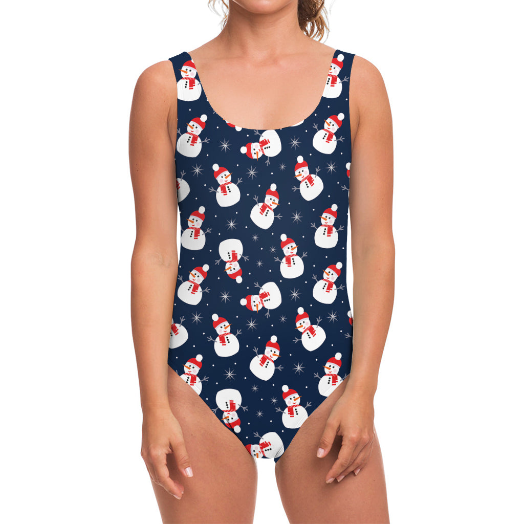 Xmas Snowman Pattern Print One Piece Swimsuit