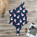 Xmas Snowman Pattern Print One Shoulder Bodysuit