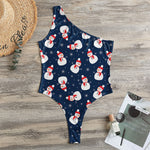 Xmas Snowman Pattern Print One Shoulder Bodysuit