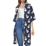 Xmas Snowman Pattern Print Open Front Beach Cover Up