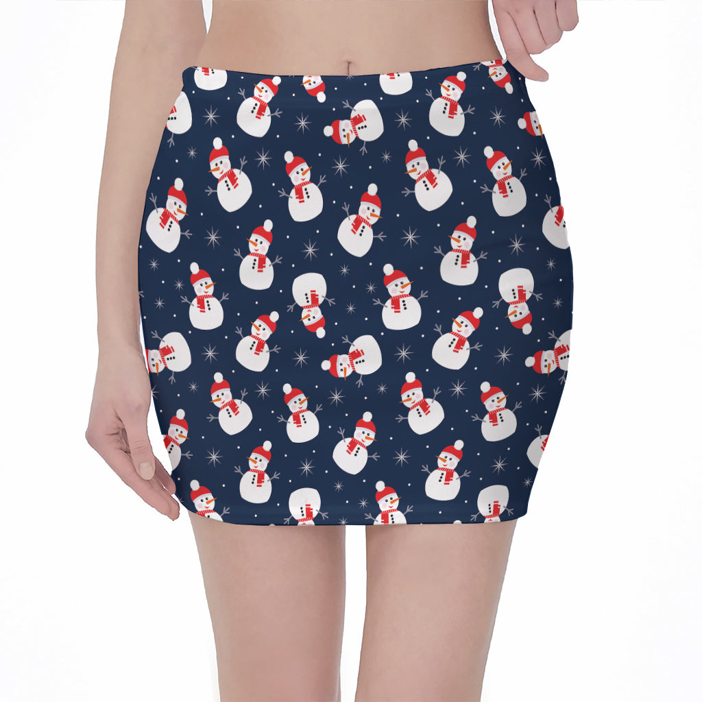 Xmas Snowman Pattern Print Pencil Mini Skirt