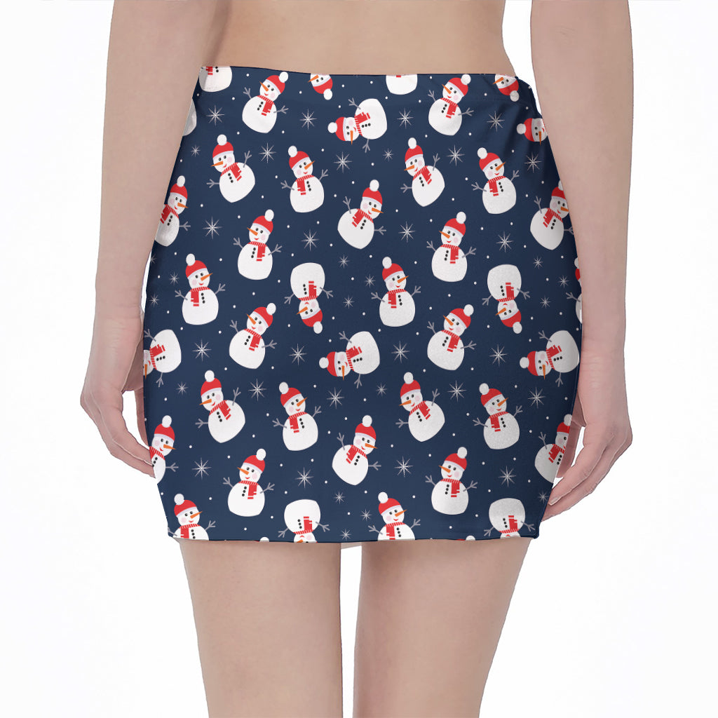 Xmas Snowman Pattern Print Pencil Mini Skirt
