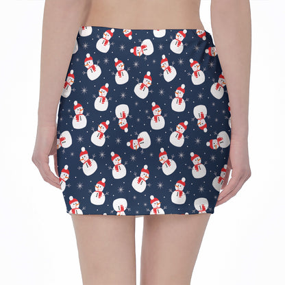 Xmas Snowman Pattern Print Pencil Mini Skirt