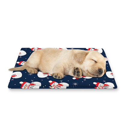 Xmas Snowman Pattern Print Pet Cooling Mat Cover