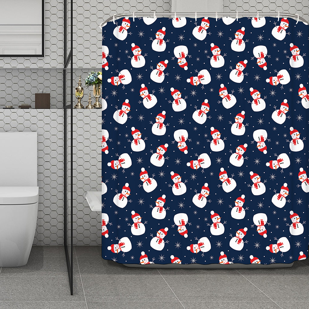 Xmas Snowman Pattern Print Polyester Shower Curtain