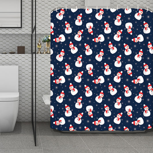 Xmas Snowman Pattern Print Polyester Shower Curtain