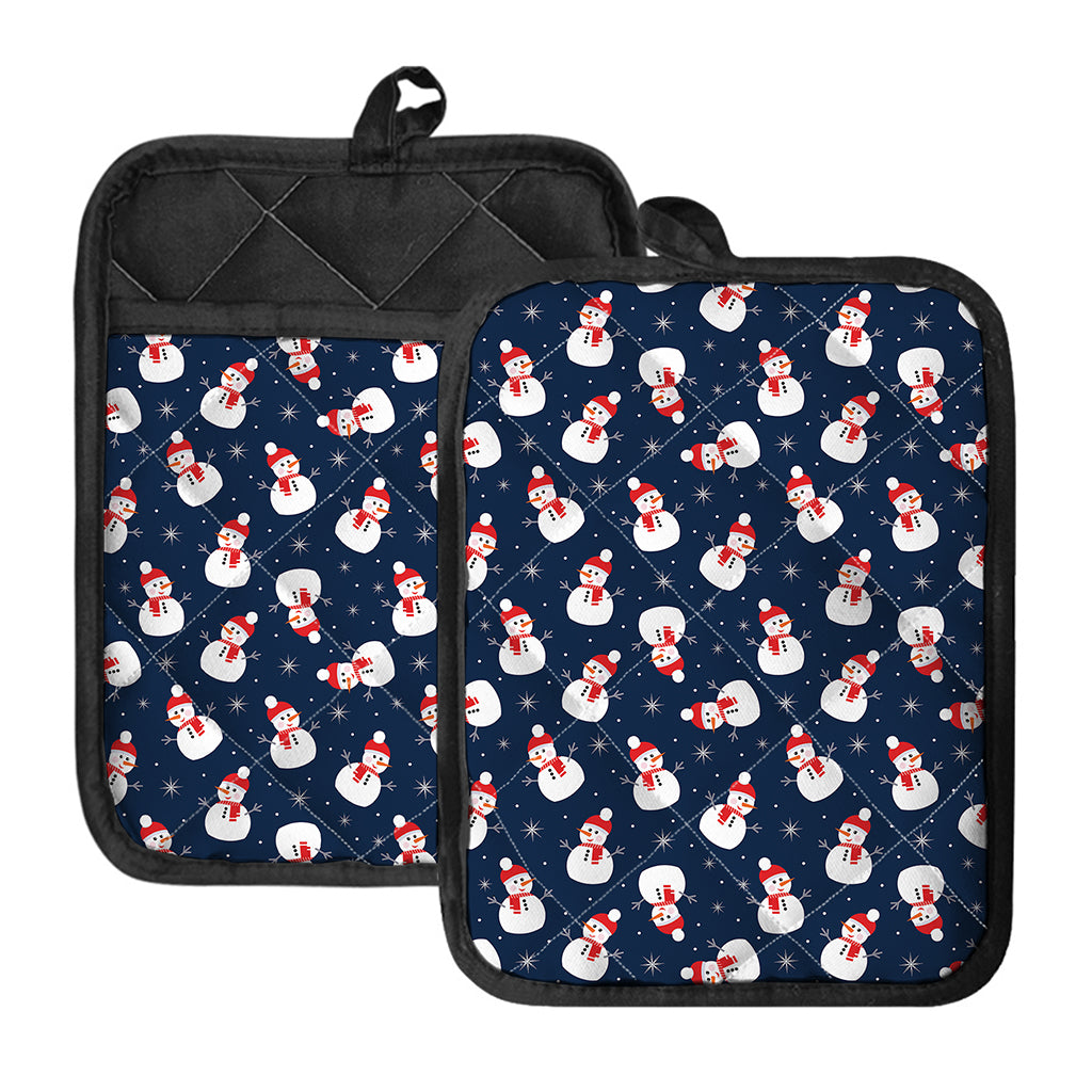 Xmas Snowman Pattern Print Pot Holders With Pocket