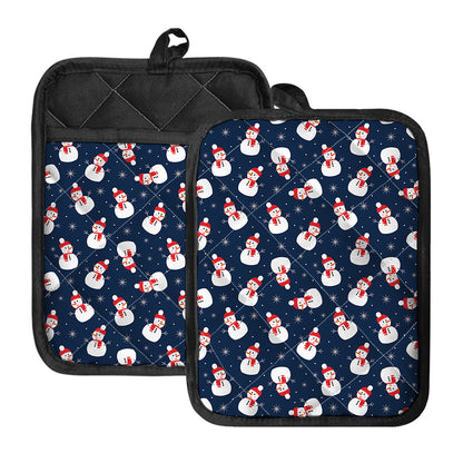 Xmas Snowman Pattern Print Pot Holders With Pocket