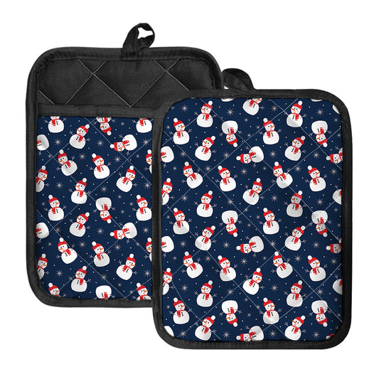 Xmas Snowman Pattern Print Pot Holders With Pocket