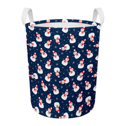 Xmas Snowman Pattern Print Round Laundry Basket