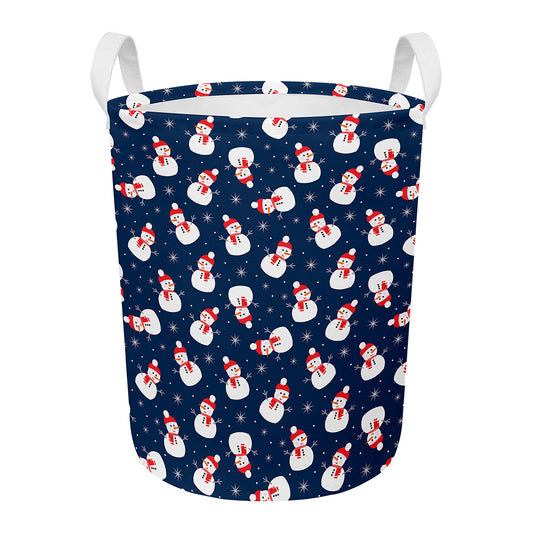 Xmas Snowman Pattern Print Round Laundry Basket
