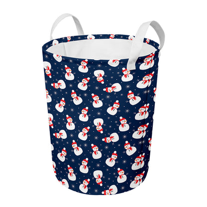 Xmas Snowman Pattern Print Round Laundry Basket