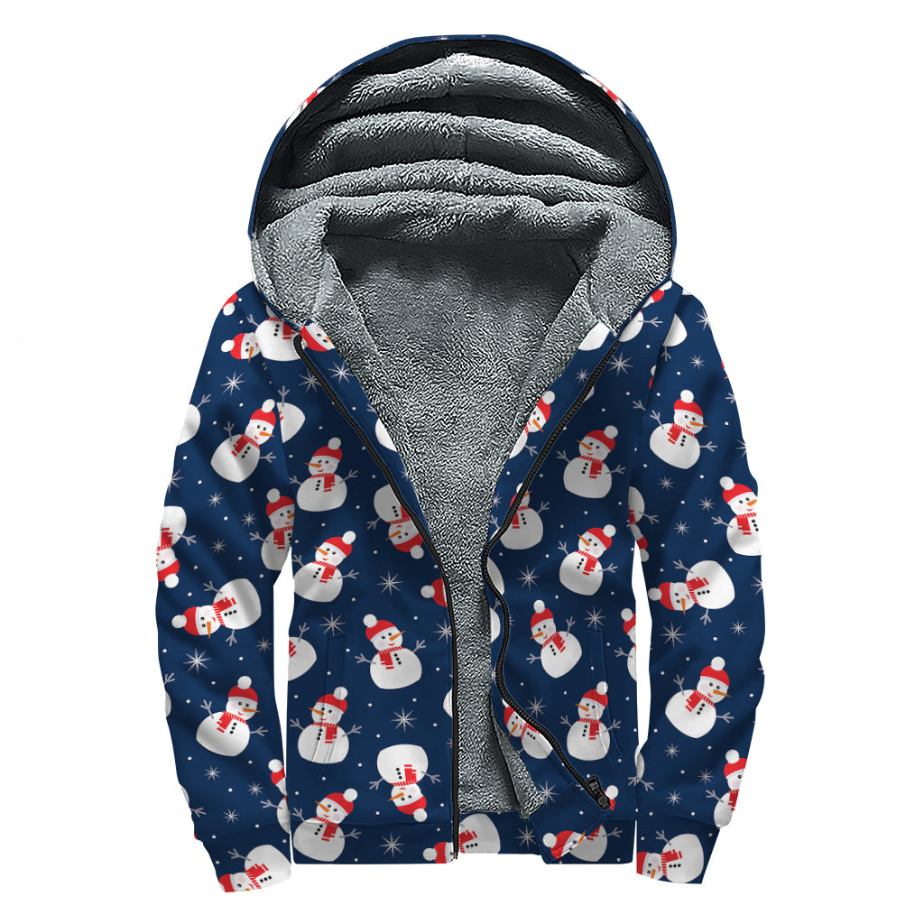 Xmas Snowman Pattern Print Sherpa Lined Zip Up Hoodie