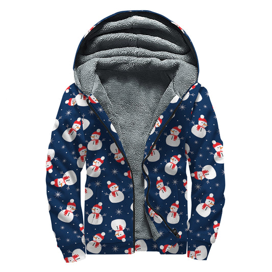 Xmas Snowman Pattern Print Sherpa Lined Zip Up Hoodie