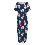 Xmas Snowman Pattern Print Short Sleeve Long Nightdress