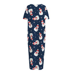 Xmas Snowman Pattern Print Short Sleeve Long Nightdress