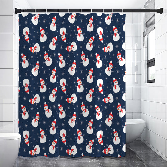 Xmas Snowman Pattern Print Shower Curtain