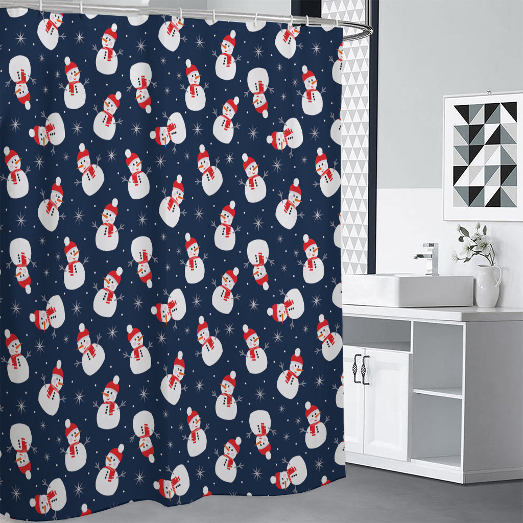 Xmas Snowman Pattern Print Shower Curtain