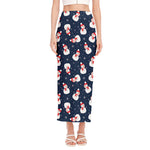 Xmas Snowman Pattern Print Side Slit Maxi Skirt