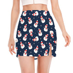 Xmas Snowman Pattern Print Side Slit Mini Skirt