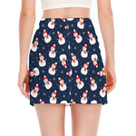 Xmas Snowman Pattern Print Side Slit Mini Skirt