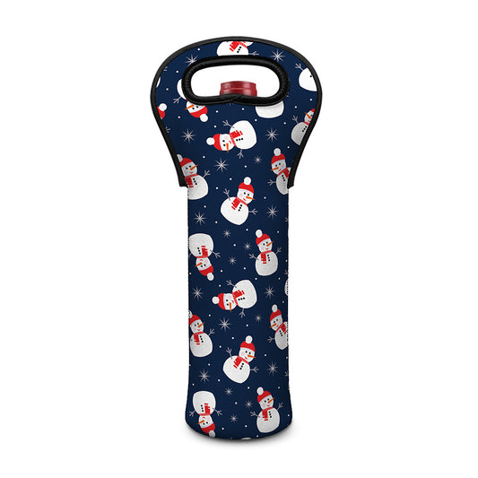 Xmas Snowman Pattern Print Single Neoprene Wine Tote