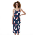 Xmas Snowman Pattern Print Slim Fit Midi Cami Dress