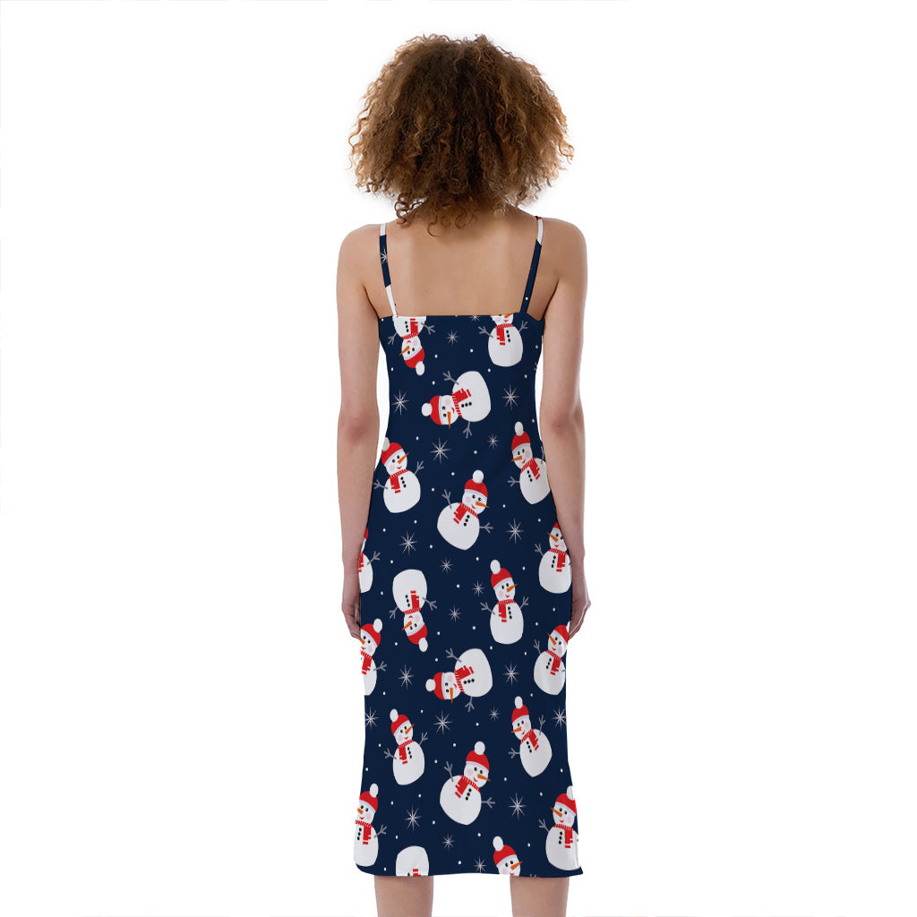 Xmas Snowman Pattern Print Slim Fit Midi Cami Dress