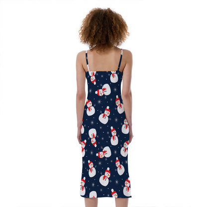 Xmas Snowman Pattern Print Slim Fit Midi Cami Dress