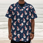 Xmas Snowman Pattern Print Textured Short Sleeve Shirt