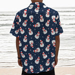 Xmas Snowman Pattern Print Textured Short Sleeve Shirt