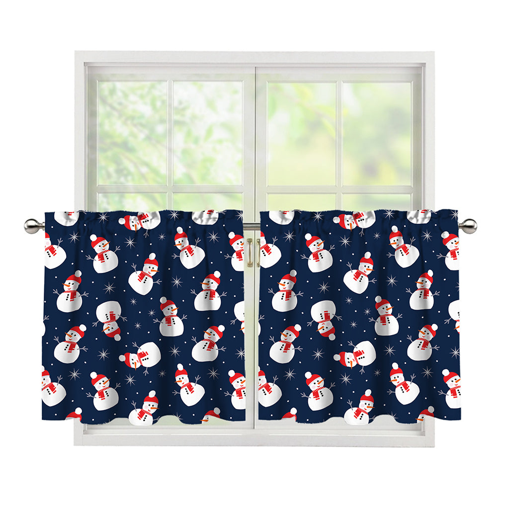 Xmas Snowman Pattern Print Tier Curtains
