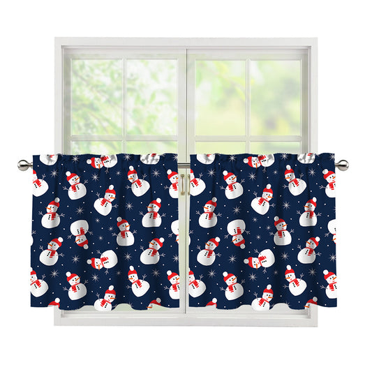 Xmas Snowman Pattern Print Tier Curtains