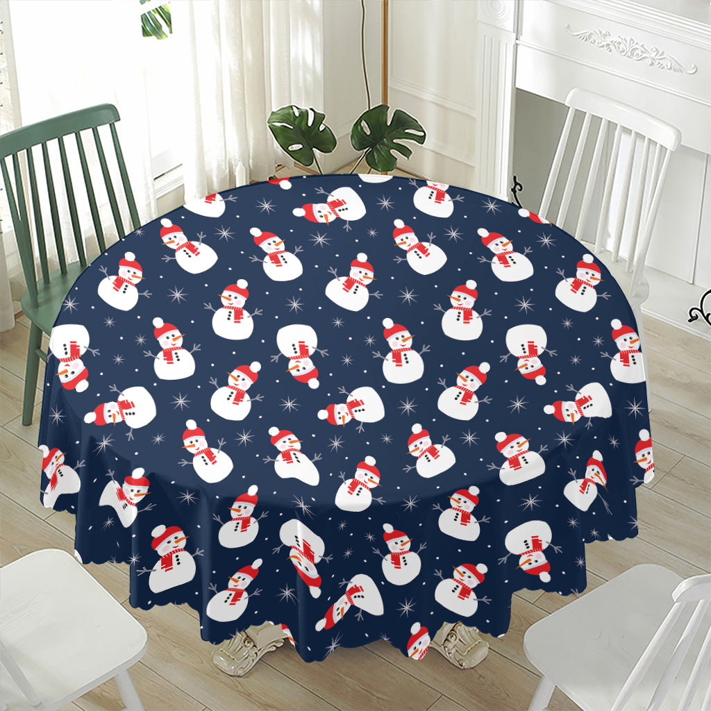 Xmas Snowman Pattern Print Waterproof Round Tablecloth