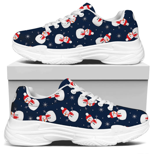 Xmas Snowman Pattern Print White Chunky Shoes