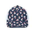 Xmas Snowman Pattern Print White Mesh Trucker Hat