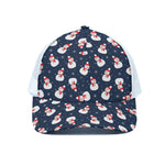 Xmas Snowman Pattern Print White Mesh Trucker Cap