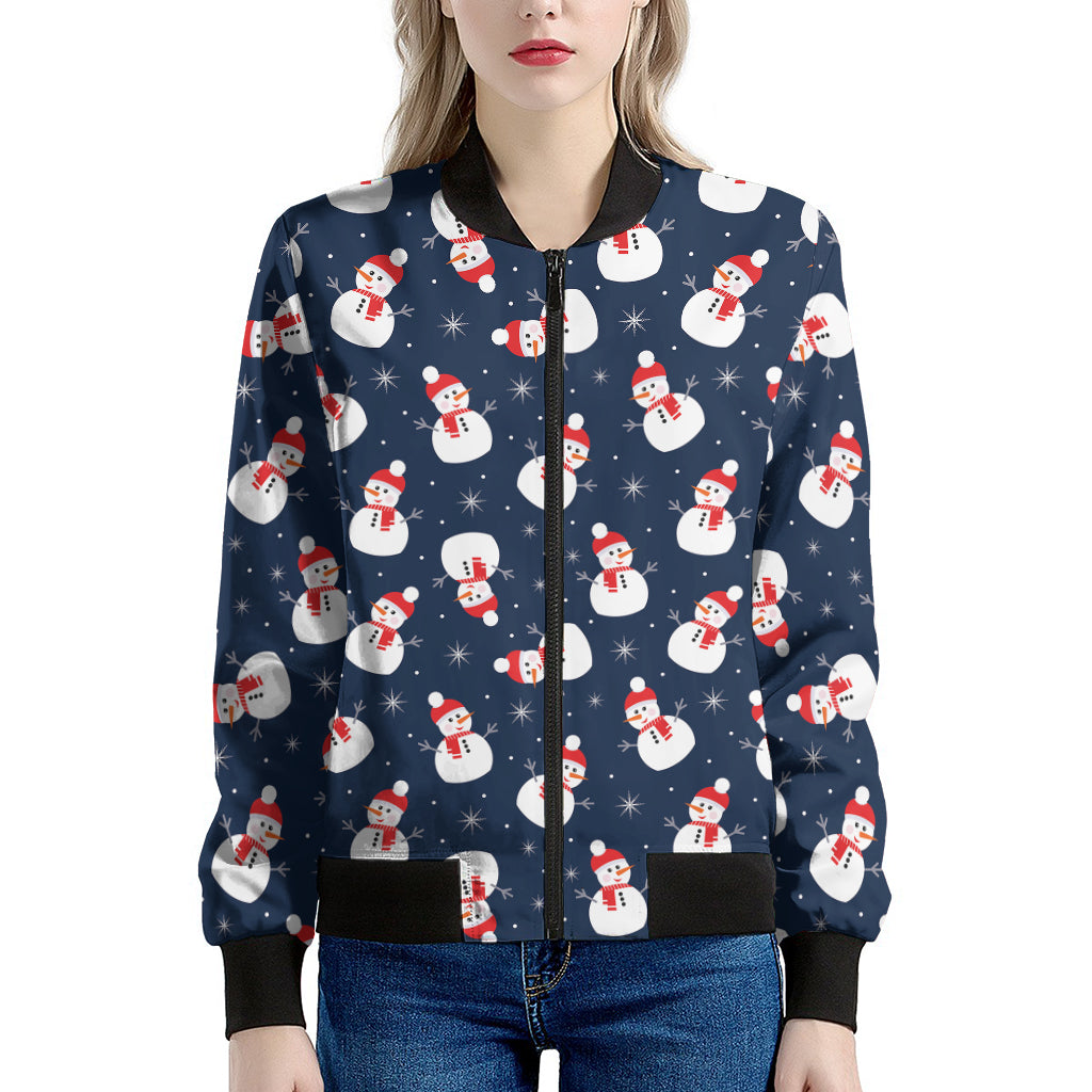 Xmas Snowman Pattern Print Women's Bomber Jacket