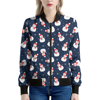 Xmas Snowman Pattern Print Women's Bomber Jacket
