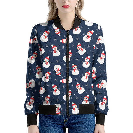 Xmas Snowman Pattern Print Women's Bomber Jacket