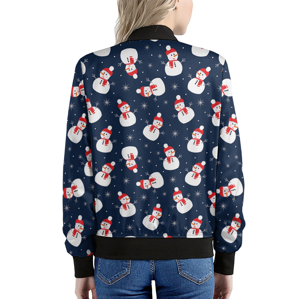 Xmas Snowman Pattern Print Women's Bomber Jacket
