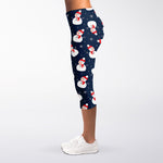 Xmas Snowman Pattern Print Women's Capri Leggings