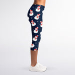 Xmas Snowman Pattern Print Women's Capri Leggings