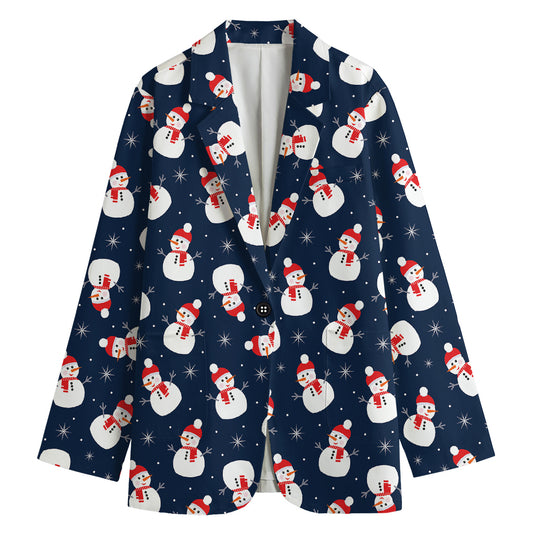 Xmas Snowman Pattern Print Women's Cotton Blazer
