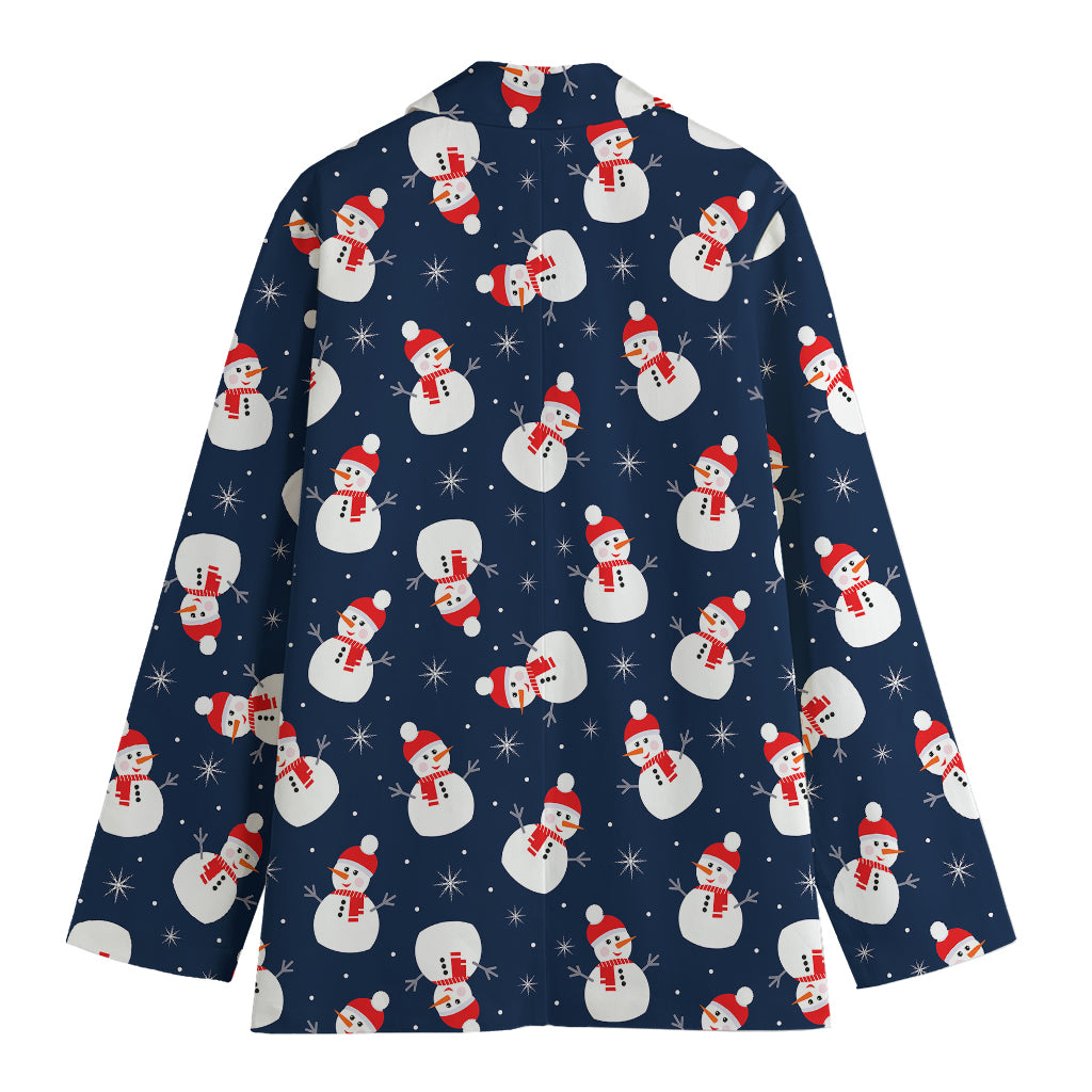 Xmas Snowman Pattern Print Women's Cotton Blazer
