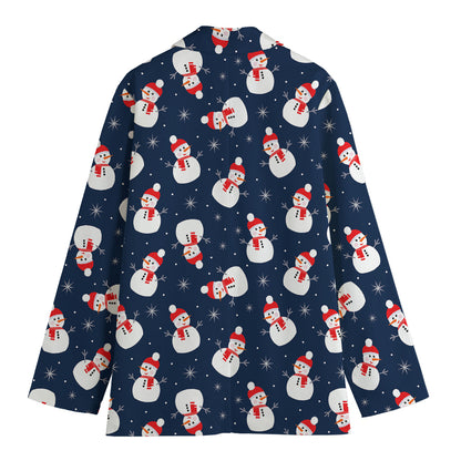 Xmas Snowman Pattern Print Women's Cotton Blazer