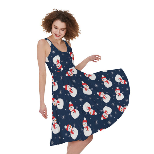 Xmas Snowman Pattern Print Women's Sleeveless Dress